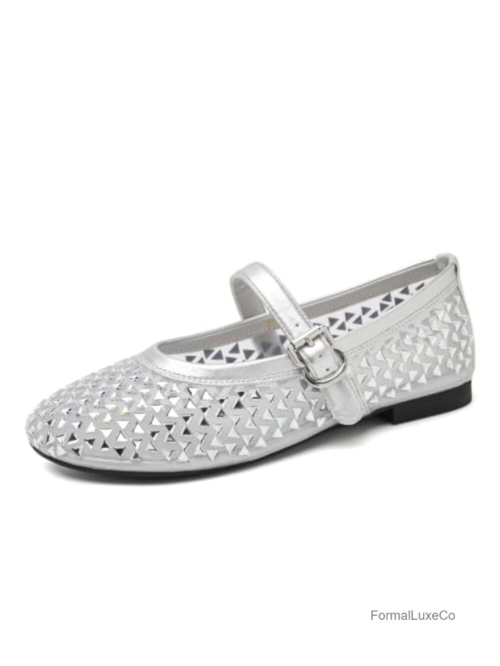 Rhinestone Mary Jane Flats, Sparkly Ballet Shoes, Round Toe Flat Shoes with
